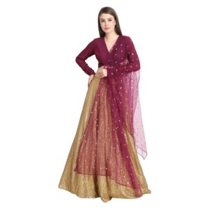 Sequin Lehenga With Wine Knotted Blouse