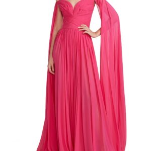 Off Shoulder Pink Gown With Trail Sleeves