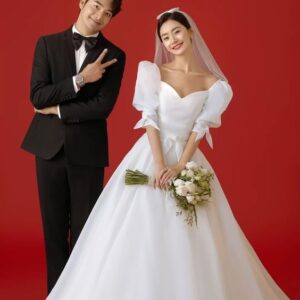 Couple Set White Gown And Black Suit For Wedding