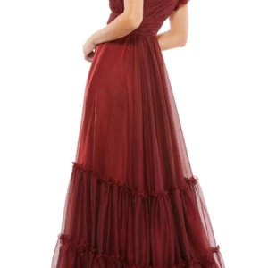 Wine One Shoulder Tiered Gown