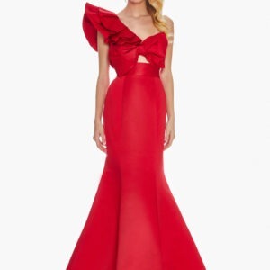 Red One Shoulder Fit & Flare Gown