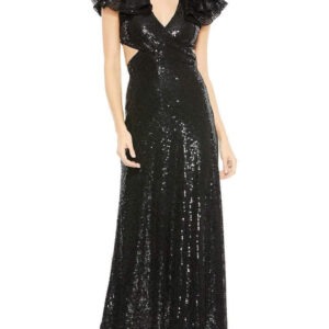Black Sequin Gown With Criss Cross Back