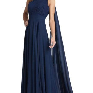 Navy Blue One Shoulder Trail Gown