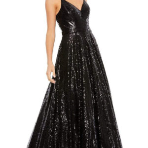 Flared Black Sequin Gown