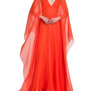 Orange Gown With Cape Shoulder