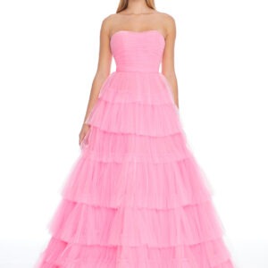 Pink Full Flare Layered Gown
