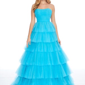 Blue Full Flare Layered Gown