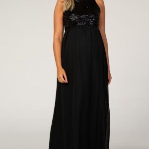 Black Sequin Maternity Gown