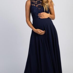 Open Back Navy Blue Maternity Gown