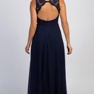 Open Back Navy Blue Maternity Gown