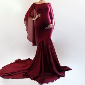 Wine Fit & Flare Maternity Trail Gown