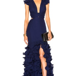 Navy Blue Frill Gown With Open Back