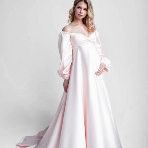 Light Pink Off Shoulder Maternity Trail Gown