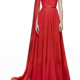 Red One Shoulder Trail Gown