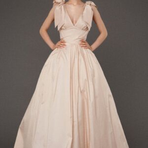 Beige Full Flared Plunge Gown