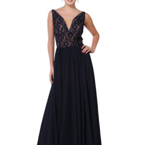 Navy Blue Gown With Lace Bodice