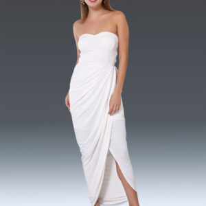 White Draped Off Shoulder Side Slit Gown