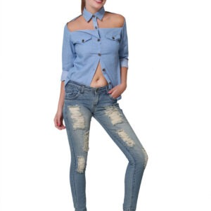 Denim Shoulder Cut Out Shirt