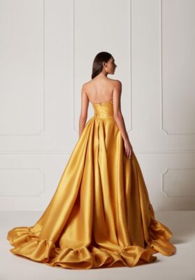 Yellow Off Shoulder Ruffle Gown