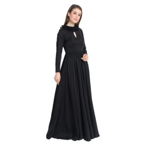 Black Gown With Frills On Neck