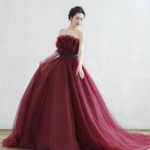 Wine Off Shoulder Trail Gown With Detachable Sleeves