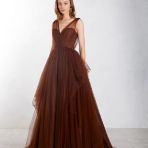 Brown Full Flared Trail Gown