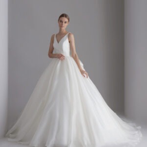 White Organza Gown With Detachable Back Bow