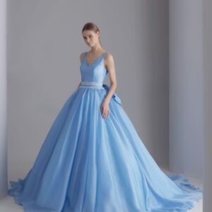 Blue Organza Gown With Detachable Back Bow