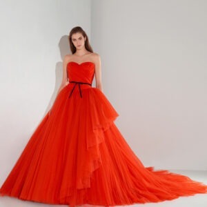 Red Off Shoulder Trail Gown