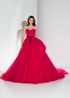 Pink Off Shoulder Photoshoot Trail Gown
