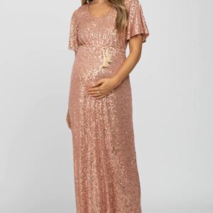 Rose Gold Sequin Maternity Gown