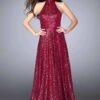 Red Sequin Cut Out Back Gown