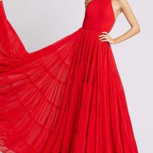 Red Tiered Flare Gown