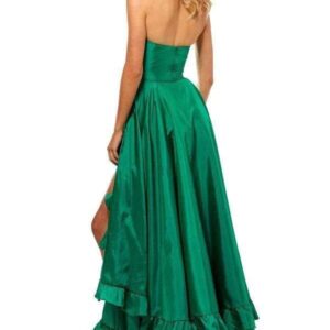 Green Off Shoulder Side Slit Ruffle Gown