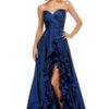 Blue Off Shoulder Side Slit Ruffle Gown