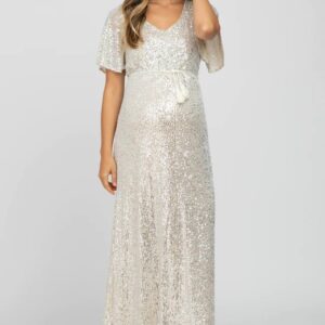 Silver Sequin Maternity Gown