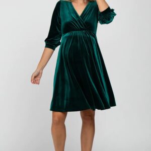 Green Velvet Maternity Short Dress
