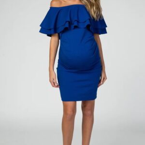 Royal Blue Off Shoulder Maternity Dress