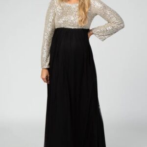 Black And Golden Sequin Maternity Gown