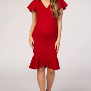 Red Bodycon Maternity Short Dress