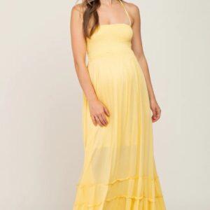 Yellow Strappy Back Maternity Gown