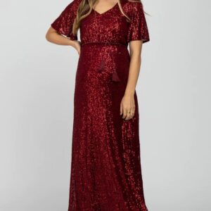 Red Sequin Maternity Gown
