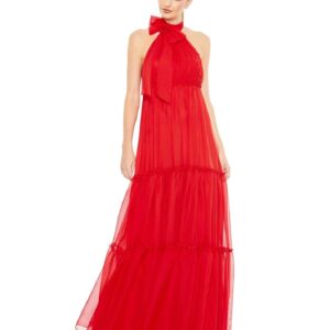 Red Halter Neck Tiered Gown