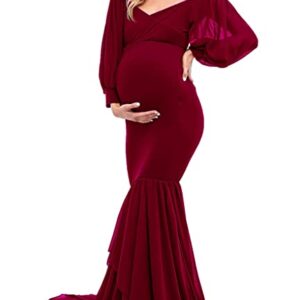 Wine Fit & Flare Maternity Photoshoot Gown