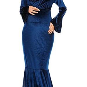 Navy Blue Velvet Gown For Maternity Photoshoot