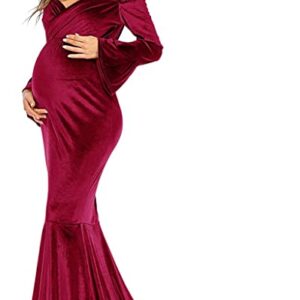 Wine Velvet Gown For Maternity Photoshoot