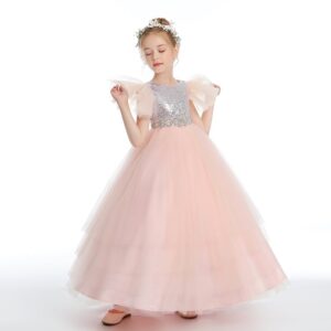 Silver & Pink Girls Ball Gown