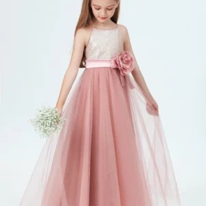 Rose Pink And Sequin Girls Gown