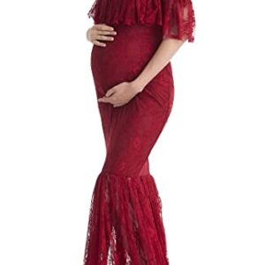 Wine Ruffle Trail Gown For Maternity Photoshoot