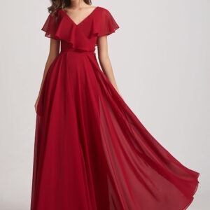Red Ruffle Neck Detailed Gown